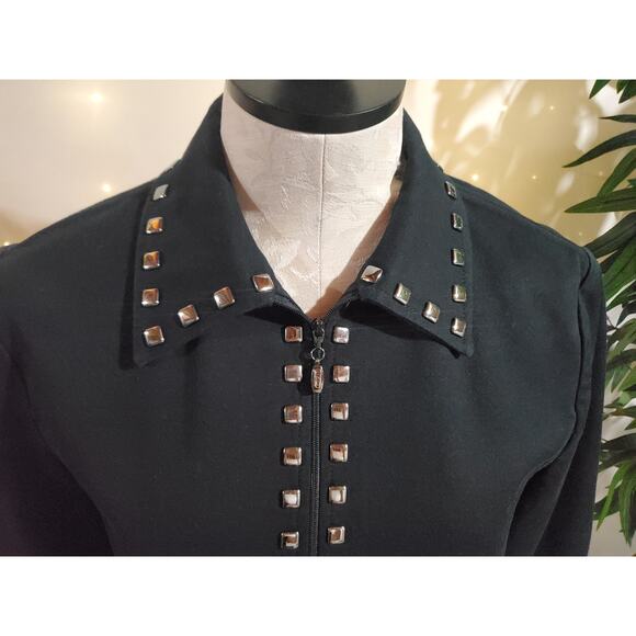 Vtg St John Sport Marie Gray Studded Zip Jacket Size P Black Stretch Pockets - Picture 5 of 14